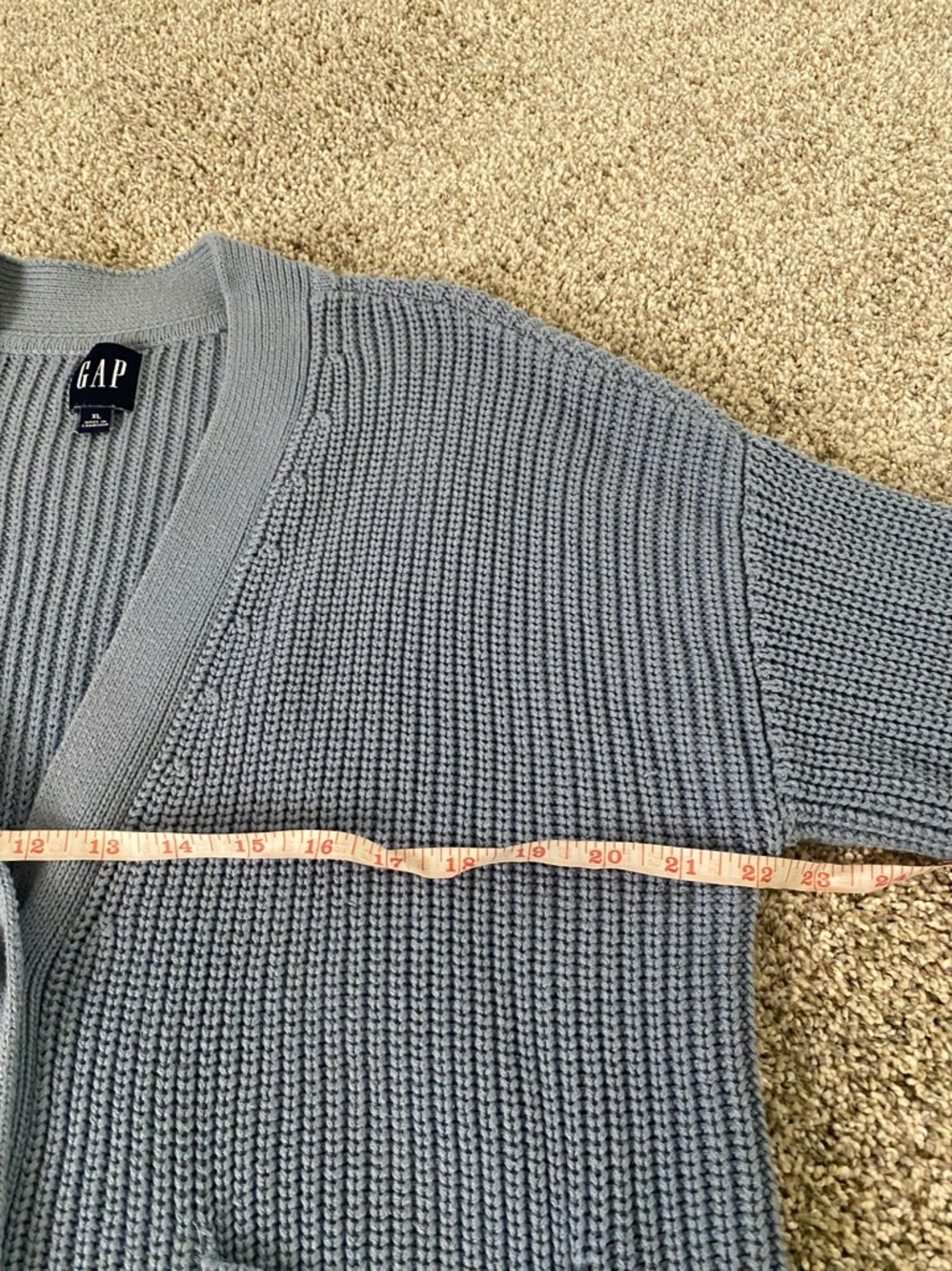 GAP Light Blue Button-Front Knit Cardigan Cable-knit Sweater. Size XL. - Picture 10 of 14